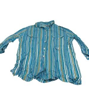 Chico's Women's blue  yellow  100% Cotton Button Up Shirt Size 3 (XL) Striped LS